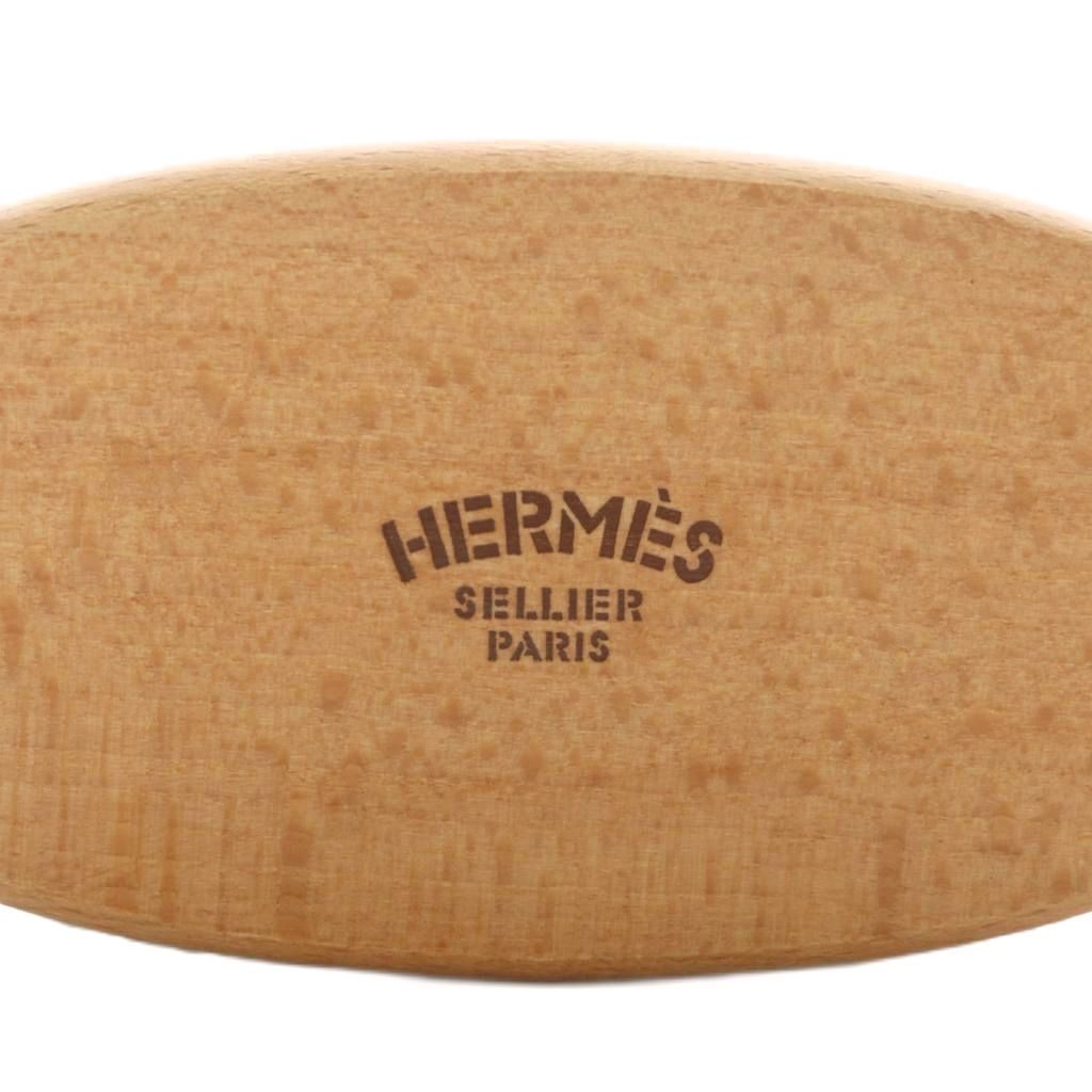 エルメス HERMES 毛ブラシ クシ ミニ 馬具 馬用 豚毛 ウッド ロゴ 茶色