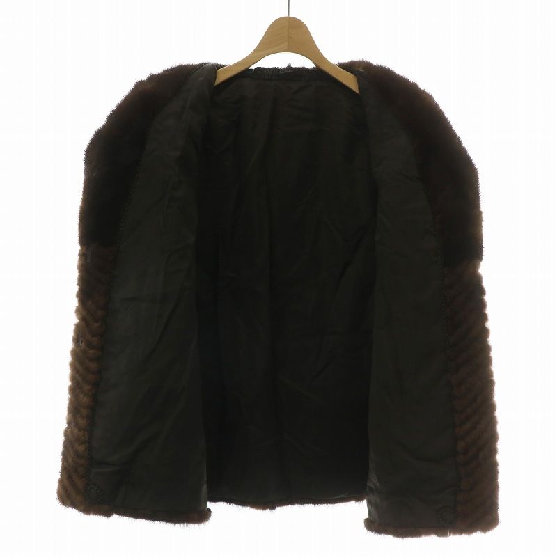 ノーブランド ファーコート アウター 毛皮 ミンク ミドル ヘリンボーン