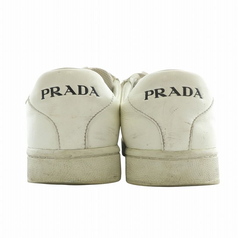PRADA ホワイトレザー スニーカー プラダ PRADA スニーカー レザー ローカット ロゴ 37 24cm 白 ホワイト