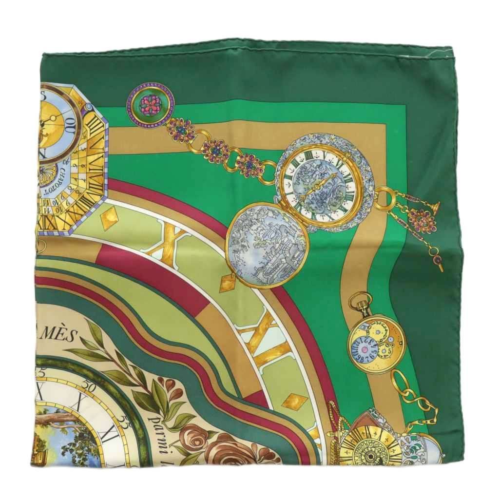 エルメス HERMES カレ90 parmi les fleurs je compte les heures 花の