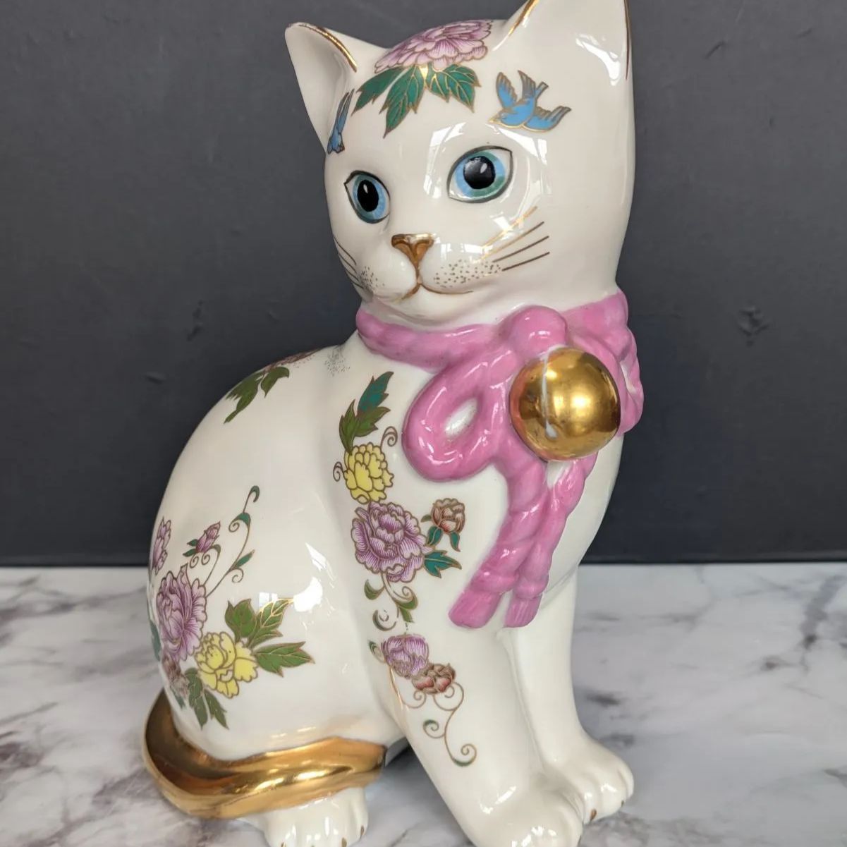 フランクリンミント ハンドペイント フィギュリン 猫 置物 陶器 美品