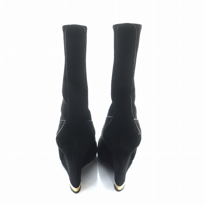 【希少】LOUIS VUITTON ショートブーツ メタル ブラック スウェード ルイヴィトン LOUIS VUITTON ショートブーツ ウェッジソール ロゴ