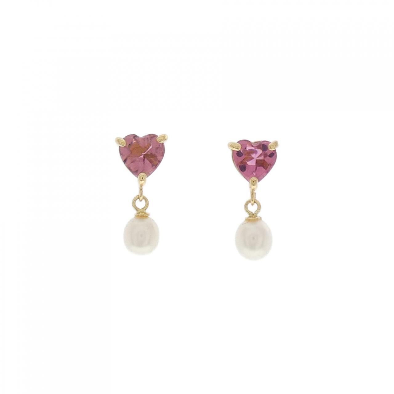 K18YG ハート 淡水パール ピアス 4.1mm