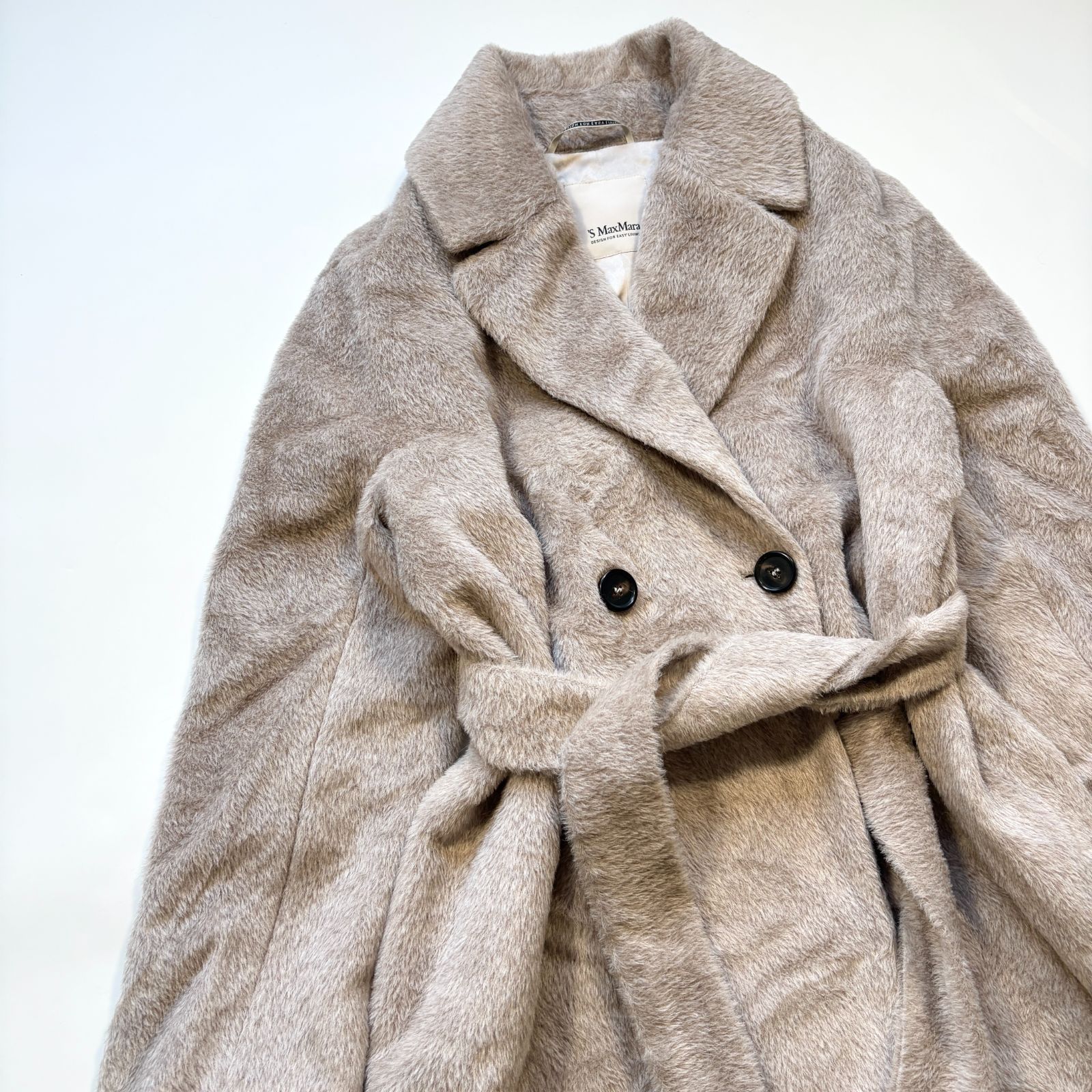 美品 S MaxMara ダブルチェスターコート アルパカウール シャギー