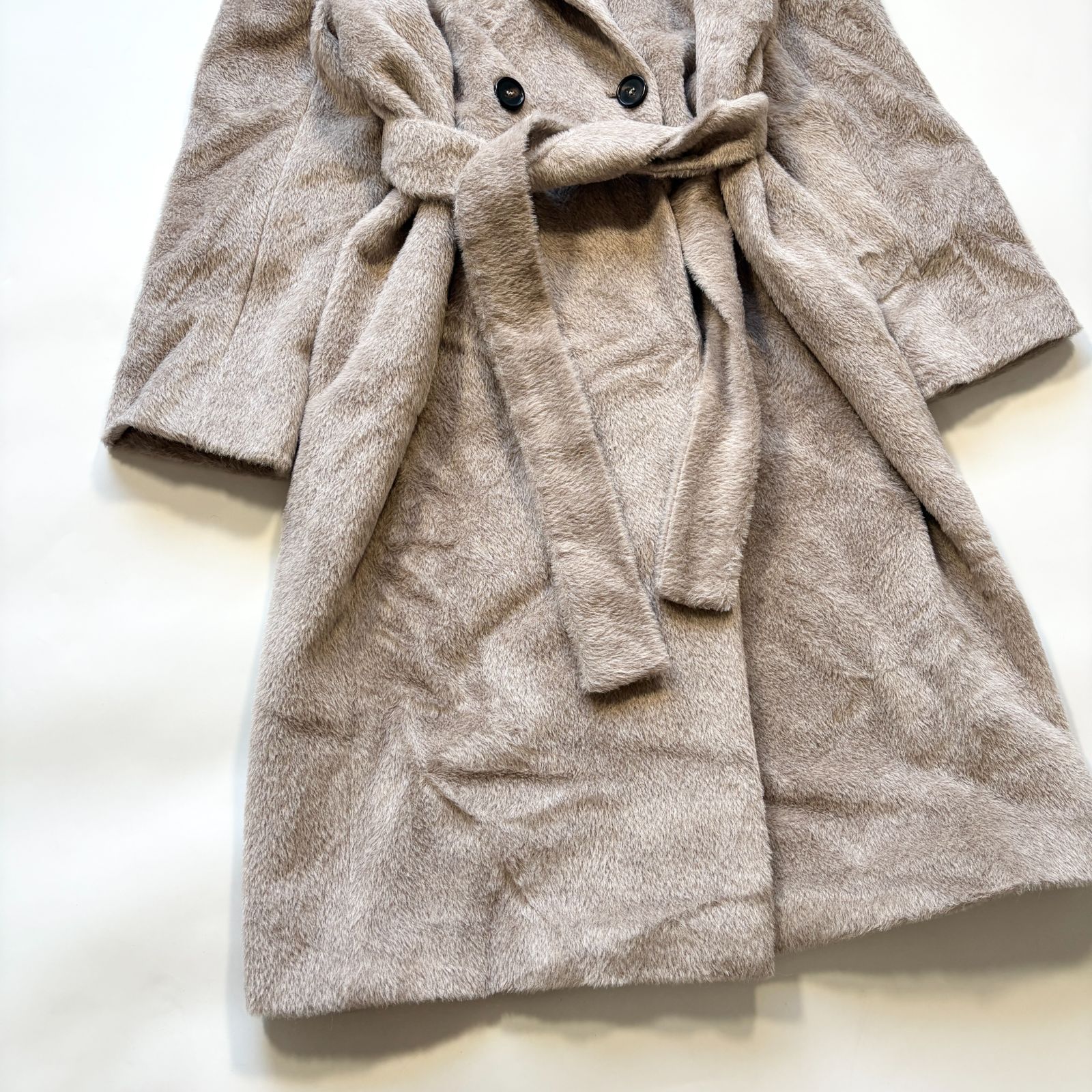 美品 S MaxMara ダブルチェスターコート アルパカウール シャギー