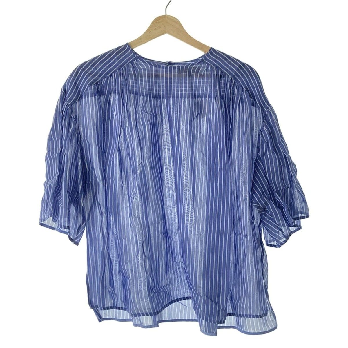 Drawer ドゥロワー 七分袖カットソー サイズ36 S レディース ネイビー 白 クルーネック ストライプ