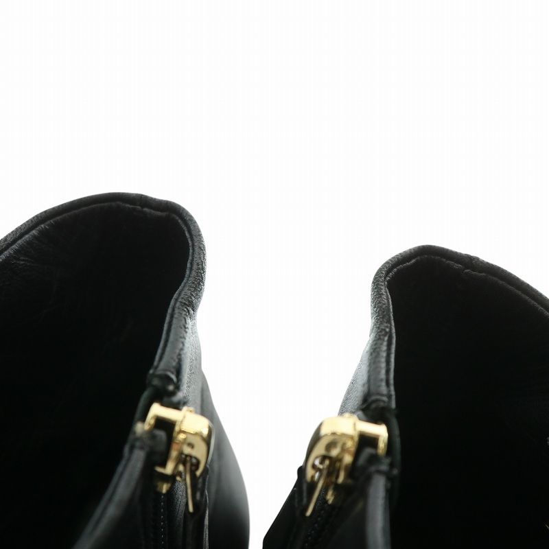 CHANEL ブラックレザー パール装飾 ハイヒール 37.5 Chanel 22S Black White Print Lambskin CC Logo Ankle Strap Block