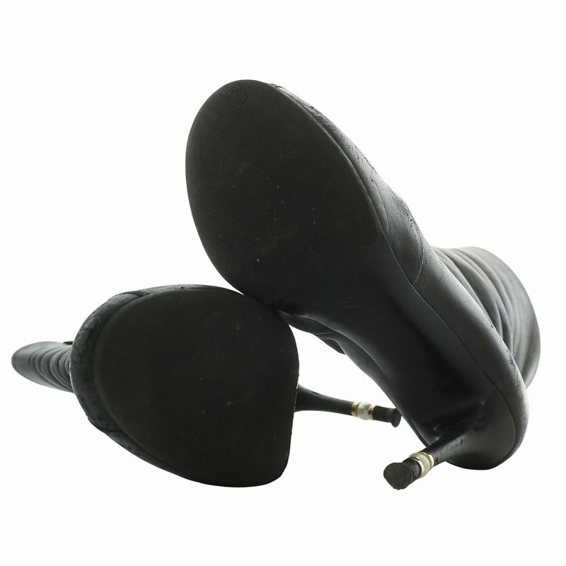 シャネル CHANEL ショートブーツ レザー ラウンドトゥ ハイヒール