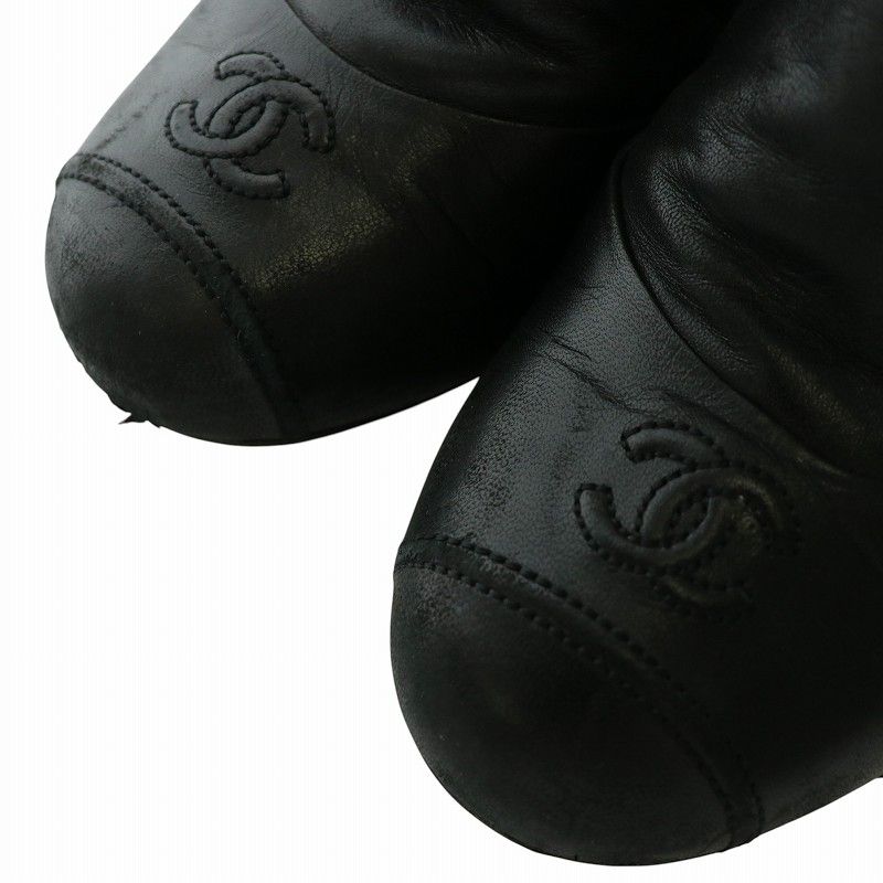 シャネル CHANEL ショートブーツ レザー ラウンドトゥ ハイヒール