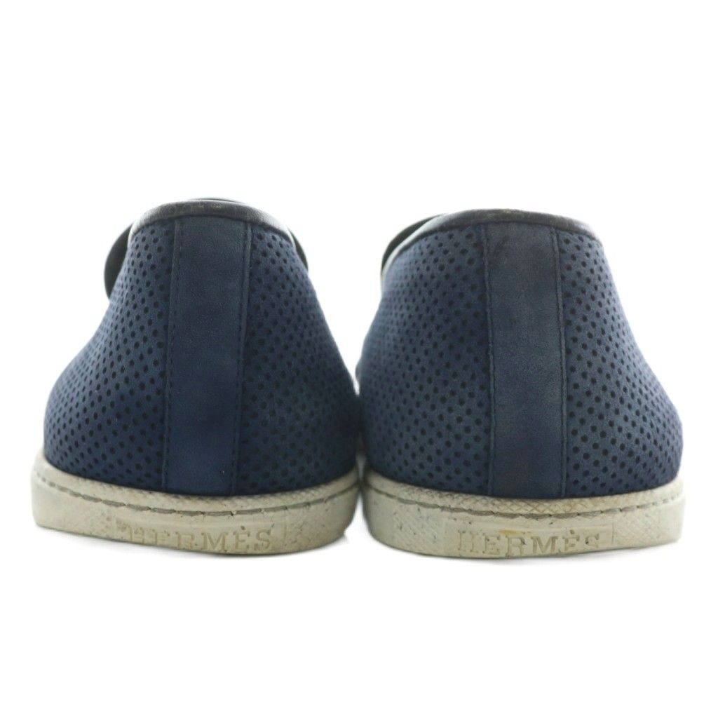 HERMES エルメス  スニーカー スリッポン ネイビー×ベージュ エルメス HERMES スリッポン スニーカー スエード メッシュ ローカット