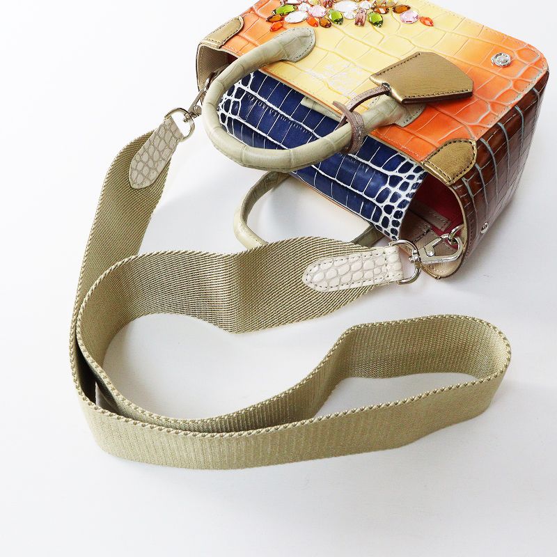 【未使用 美品】ADMJ クロコ型押し スワロフスキー ミニトート 未使用】A.D.M.J. ミニトートバッグ クロコ型押し スワロフスキー