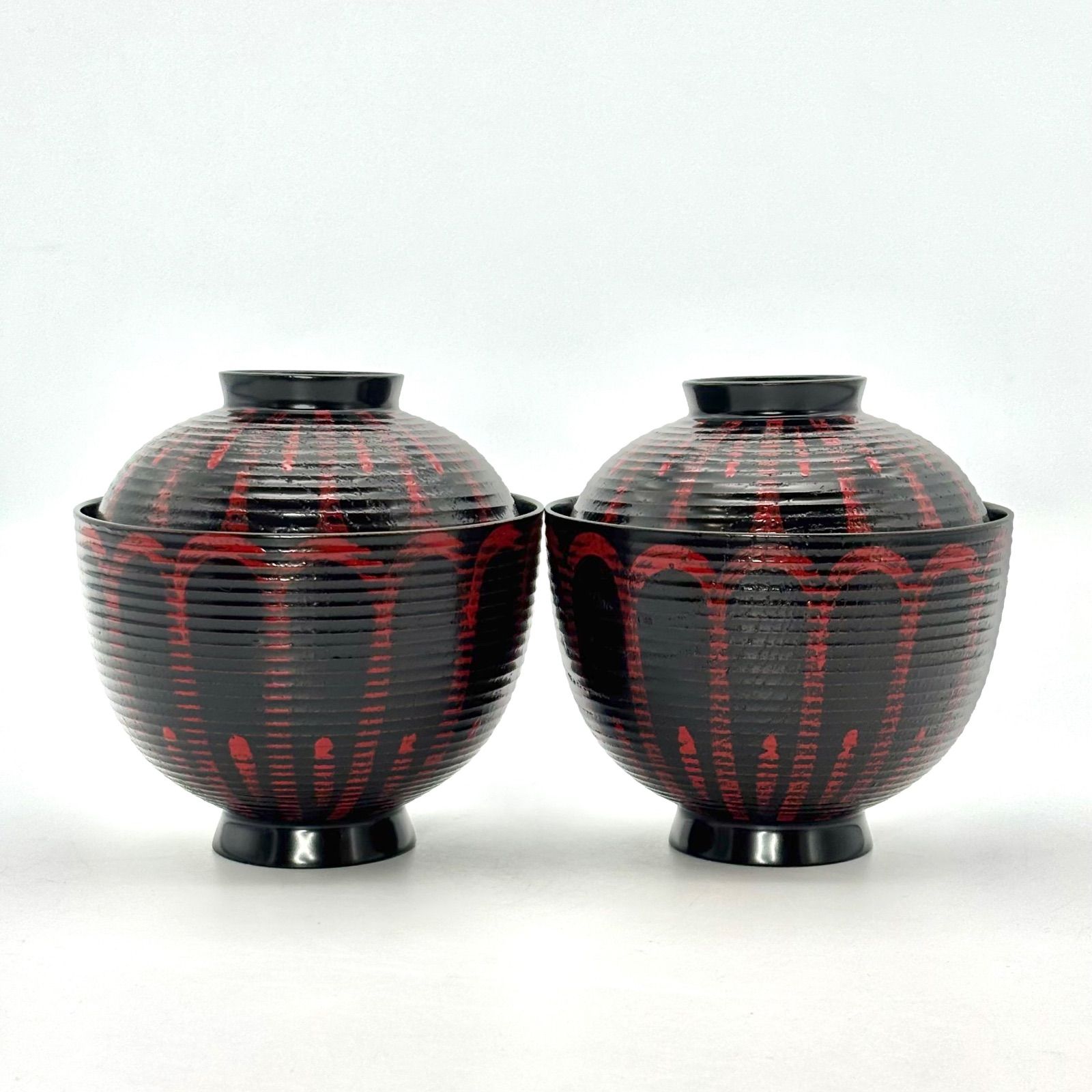 山中塗】和田謹斎 吸物椀 2客 / 山中漆器 在銘『謹斎』蓋付椀 蓋碗 小