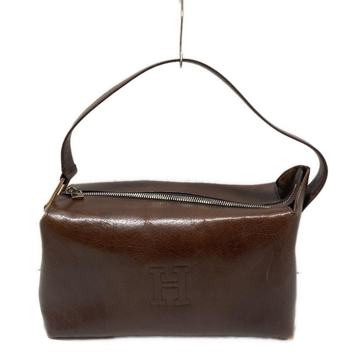 美品✨　HIROFU ヒロフ　ハンドバッグ　レザー　Hロゴ　ダークブラウン HIROFU(ヒロフ) ハンドバッグ - ダークブラウン レザー - メルカリ