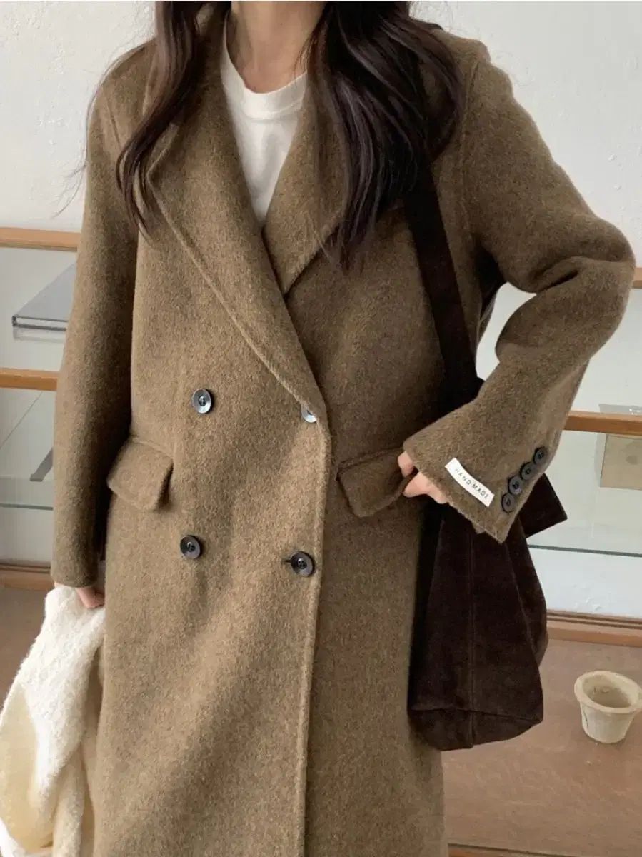 ウール ダブル ボタン コート ブラウン ハンドメイド - メルカリ