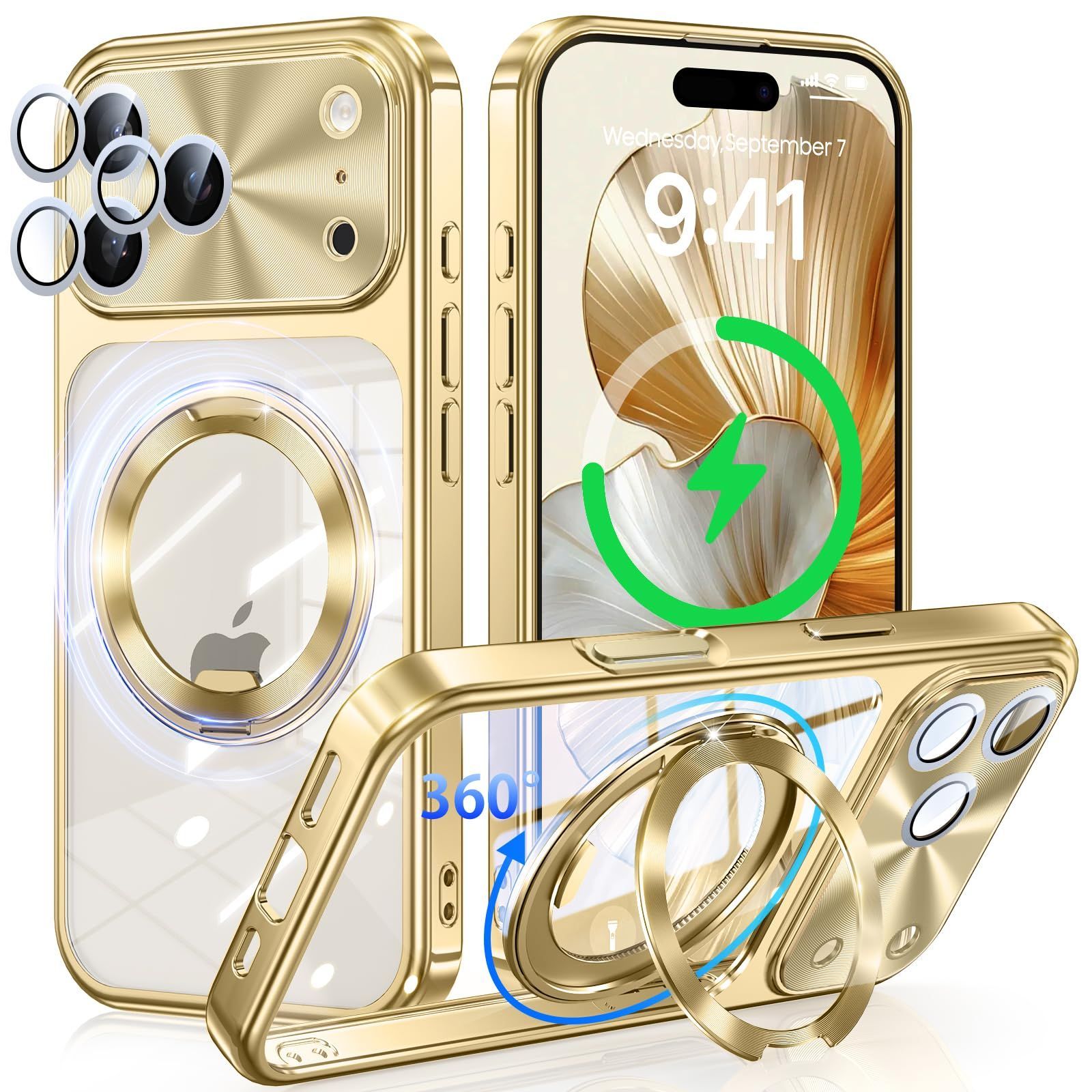 ☆オーダー受付☆ページ 17 Pro Max 用 ケース MagSafe対応 【回転歯車音CD模様リング付き+一