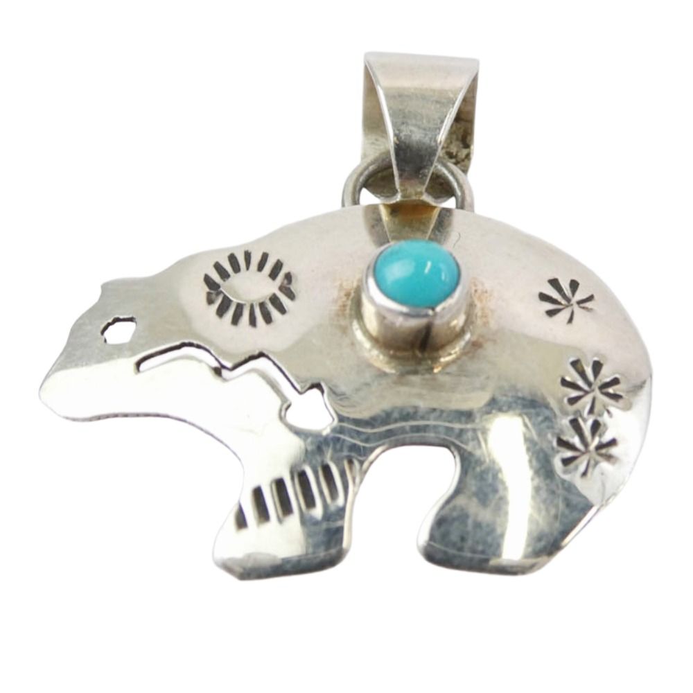 ナバホ NAVAJO JJJ刻印 Jeff James Jr ベアー ターコイズ ペンダント