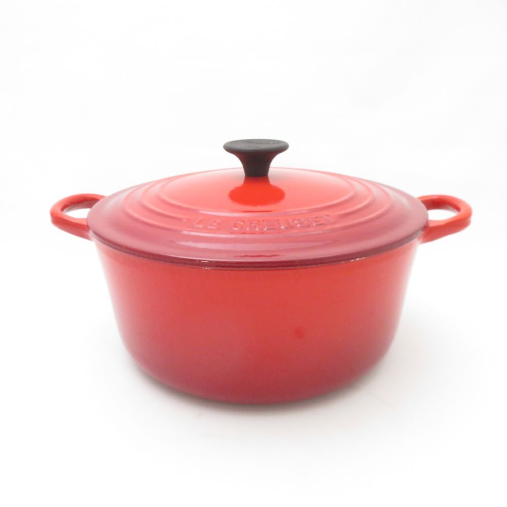 美品 Le Creuset ルクルーゼ ココットロンド 両手鍋 22cm ブラック