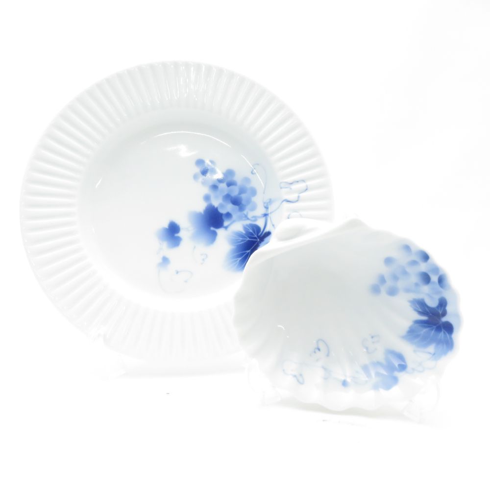 美品 Fukagawa Seiji 深川製磁 ブルーワイナリー 和皿&貝型皿 2枚