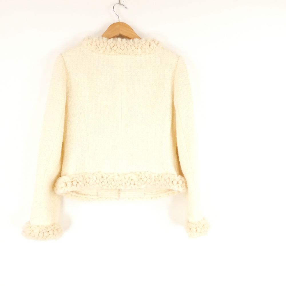 Rene ルネ ノーカラー ジャケット 34 S ウール 他 ツイード TISSUE