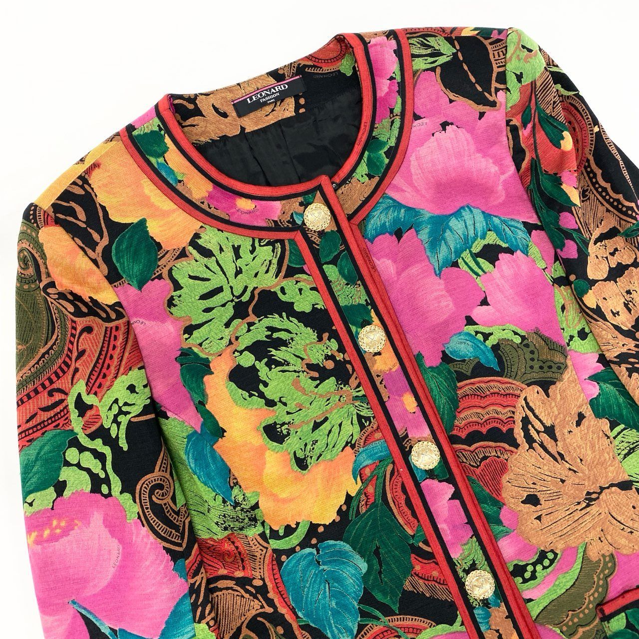 58k22 LEONARD FASHION レオナール ノーカラージャケット ロング