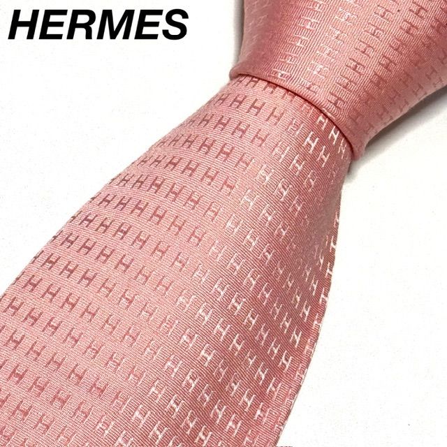 HERMES ファソネ H ジャガード ピンク 総柄 ネクタイ - メルカリ