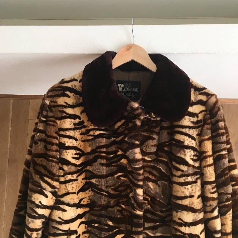 美品 YUKI BELLE FEMME ユキベルファム 毛皮 レオパード コートF