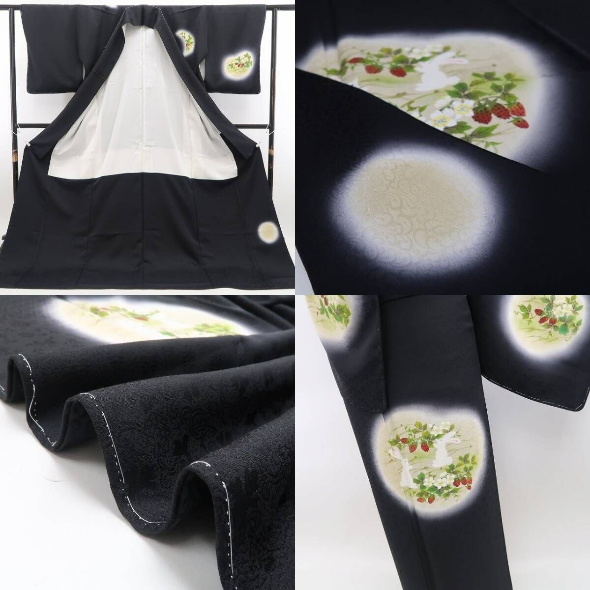 ❁tomihisa❁新品 善之助 うさぎ×苺 着物 正絹 仕付け糸付”着姿に