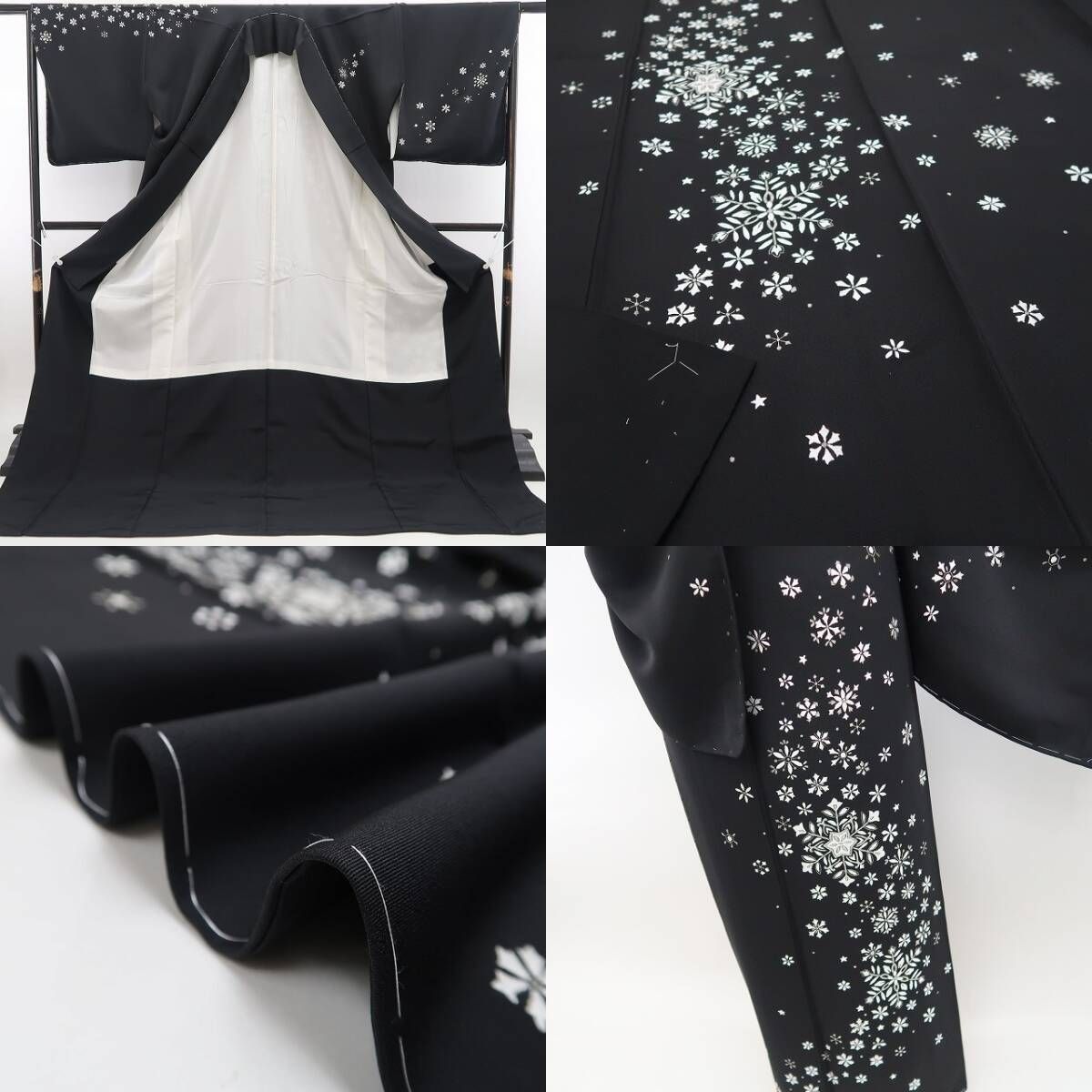 ❁tomihisa❁新品 総刺繍 雪の結晶 着物 正絹 仕付け糸付 トールサイズ