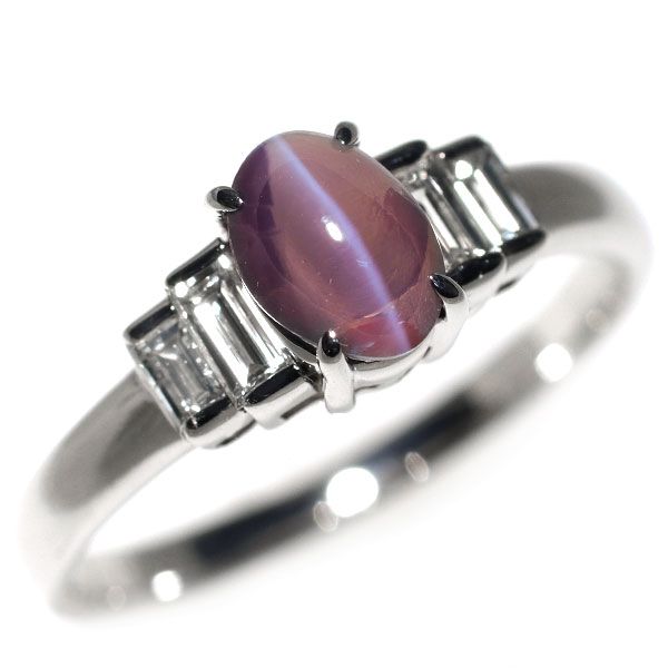 希少 Pt900 アレキサンドライトキャッツアイ ダイヤモンド リング