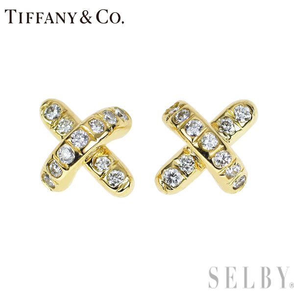 ティファニー K18YG ダイヤモンド ピアス クロスステッチ ミニ - メルカリ