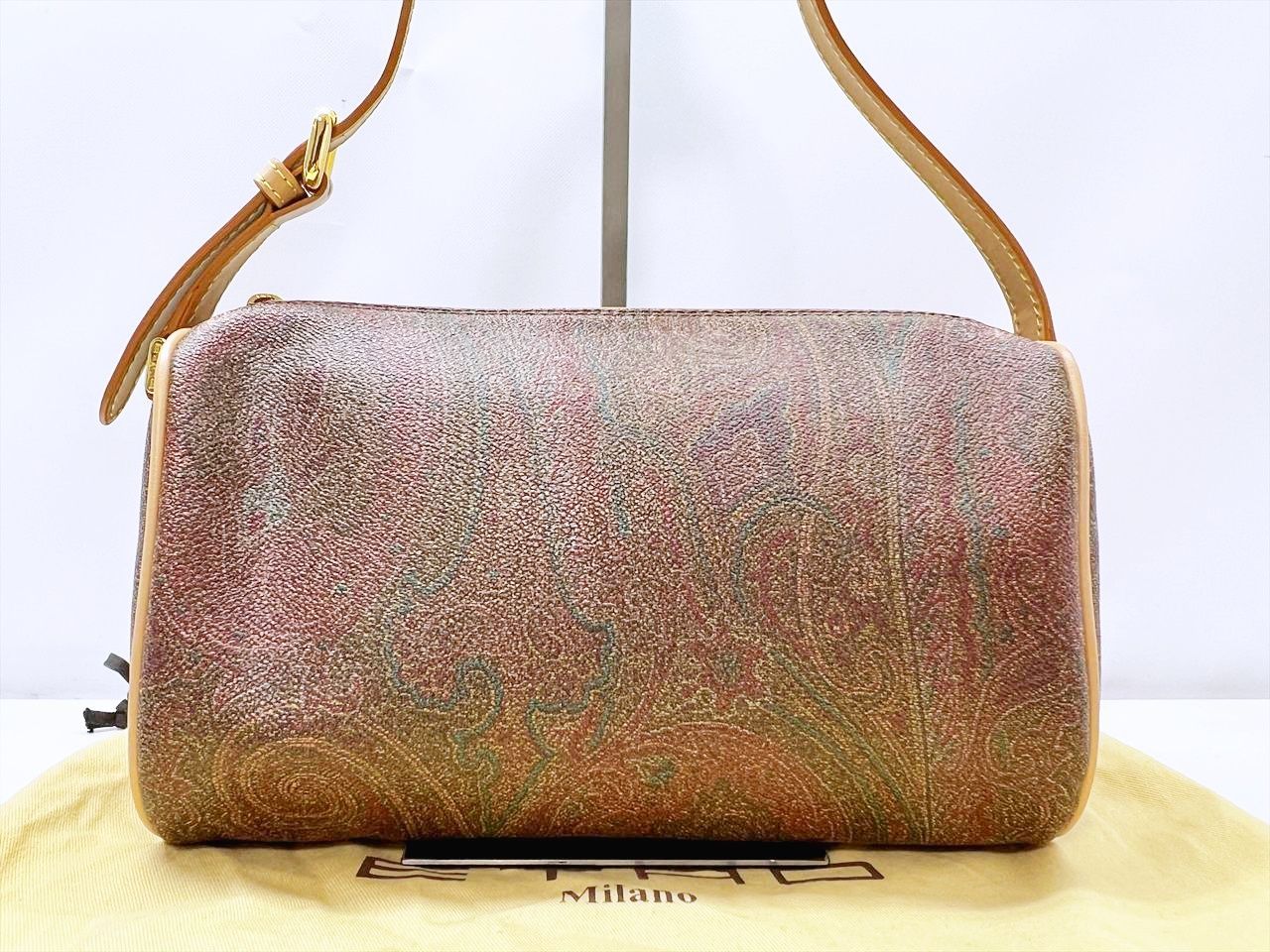 保管 ETRO エトロ ペイズリー ワンショルダーバッグ ブラウン マルチ レザー