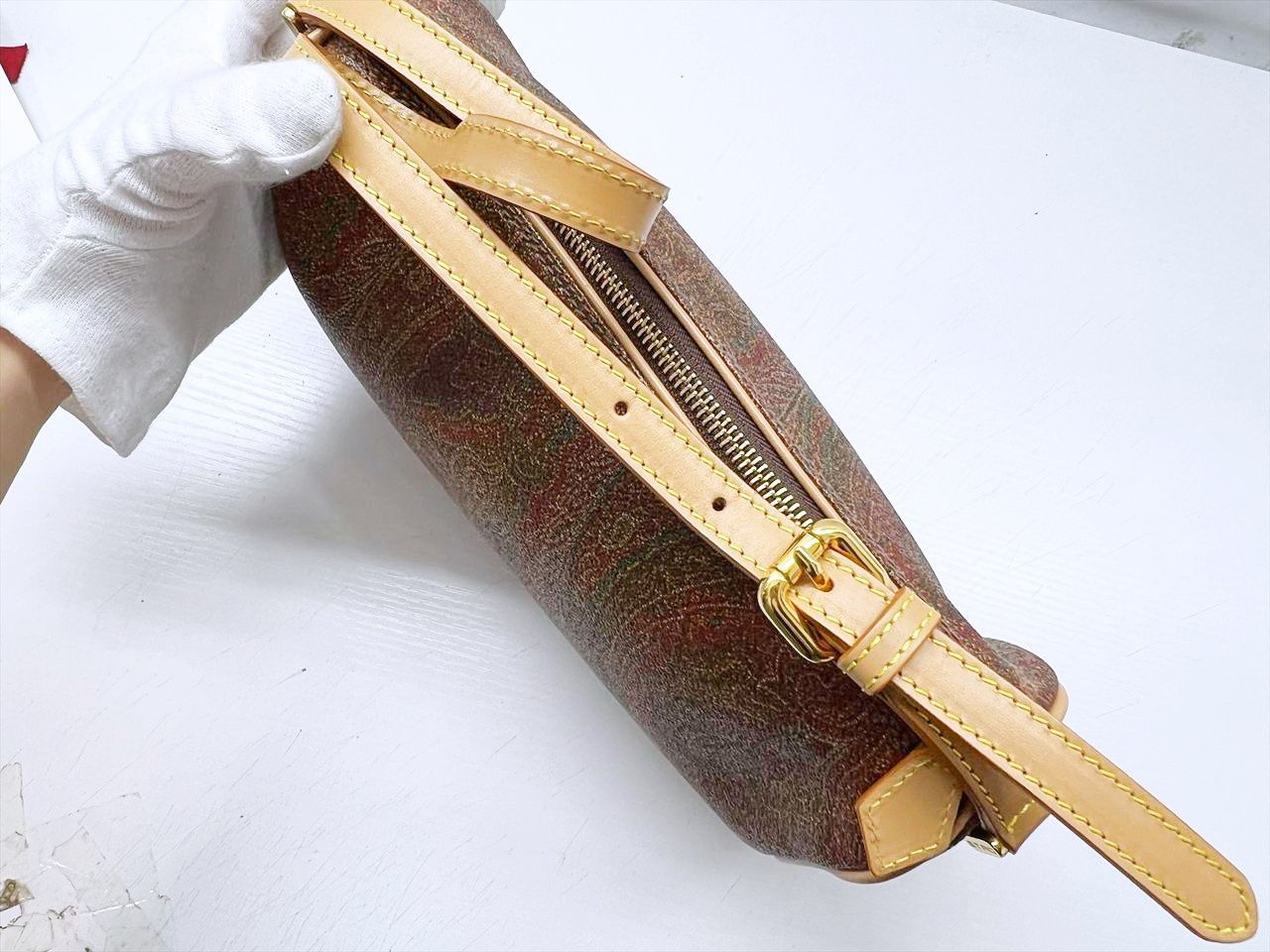  保管 ETRO エトロ ペイズリー ワンショルダーバッグ ブラウン マルチ レザー ショルダーバッグ ショルダーバッグ