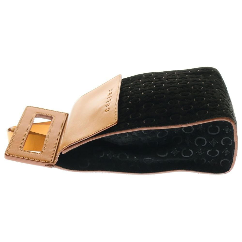  CELINE セリーヌ Cマカダム クロスボディバッグ ウエストバッグ ブラック×ブラウン スエード×レザー シルバー金具 ショルダーバッグ バッグ