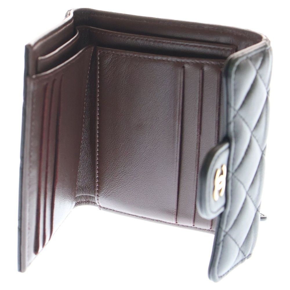  CHANEL シャネル マトラッセ 二つ折り財布 ブラック ラムスキン コンパクトウォレット ゴールド金具 折り財布 小物