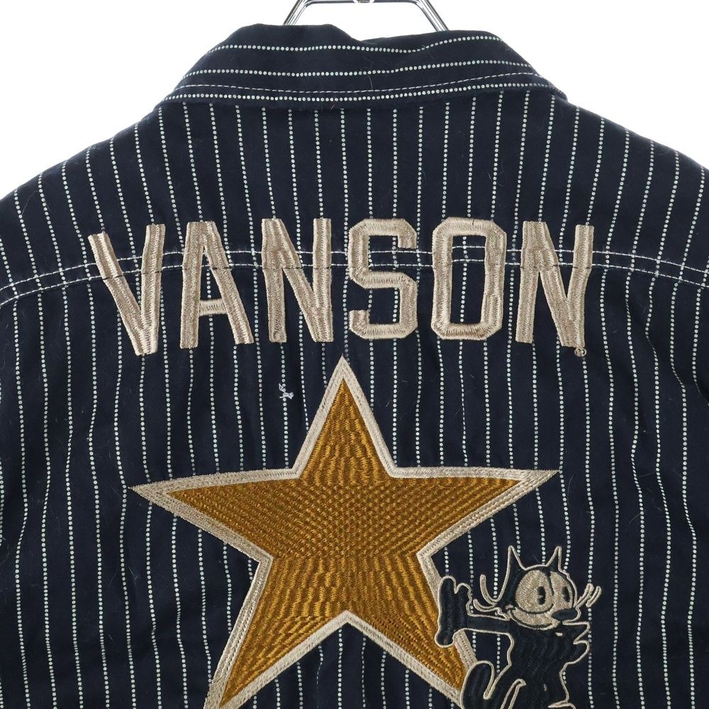美品♪VANSON FILIX 刺繍ストライプシャツM VANSON×FELIX コラボ 刺繍 ワークシャツ ウォバッシュ