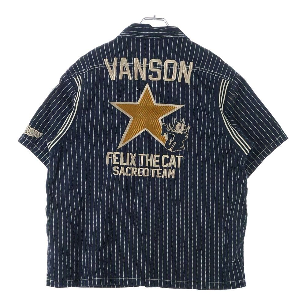 美品♪VANSON FILIX 刺繍ストライプシャツM 美品♪VANSON FILIX 刺繍