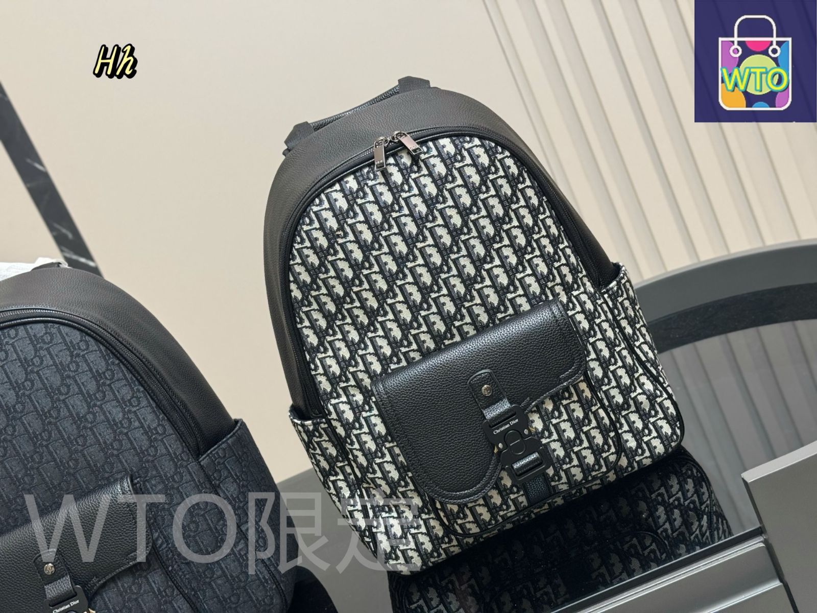 DIOR (ディオール) オブリーク総柄バックパック ネイビー/ブラック DIOR (ディオール) オブリーク総柄バックパック ネイビー/ブラック