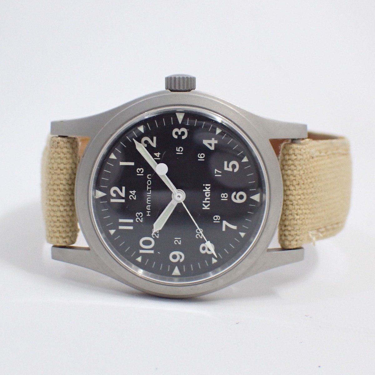ハミルトン カーキ 手巻き メンズ 腕時計 黒文字盤 ベルト 9415 A