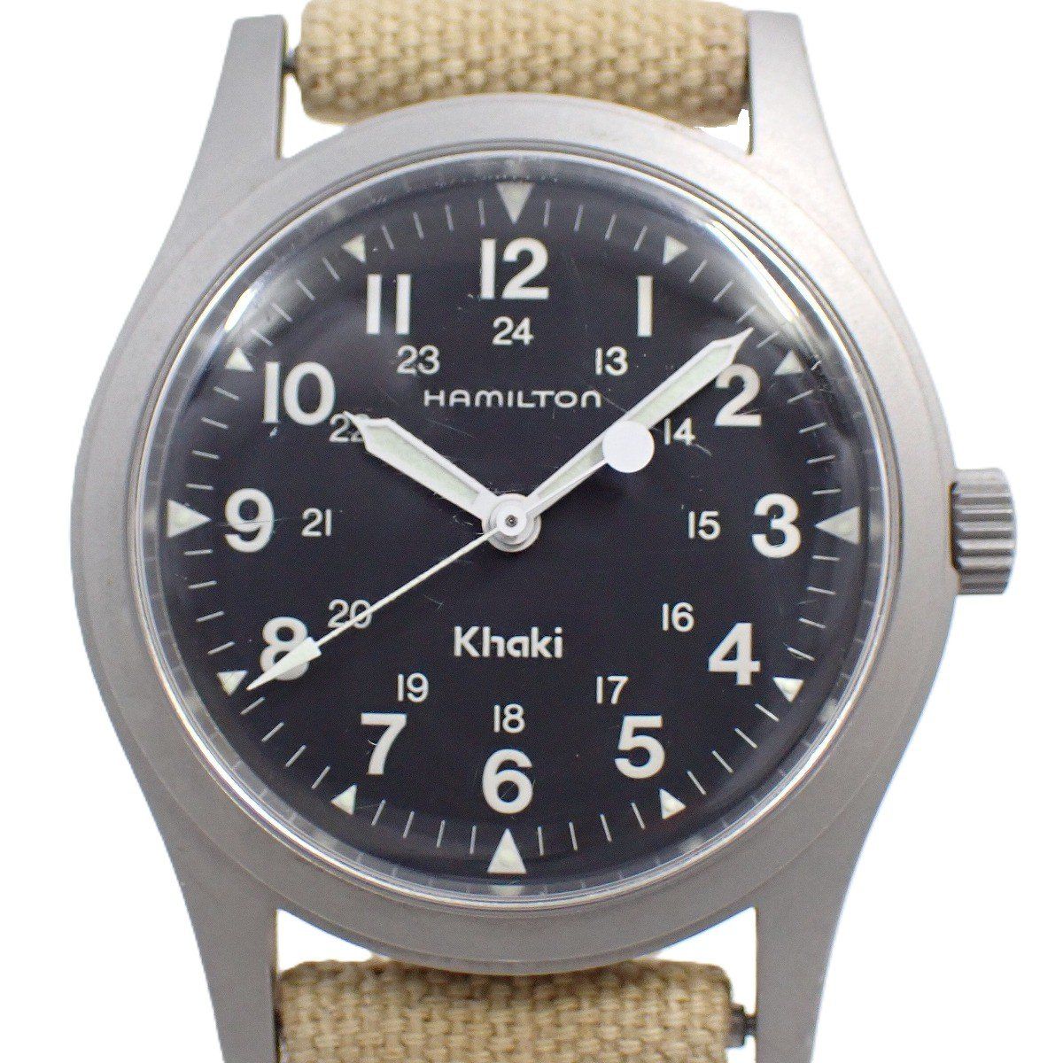 ハミルトン カーキ 手巻き メンズ 腕時計 黒文字盤 ベルト 9415 A