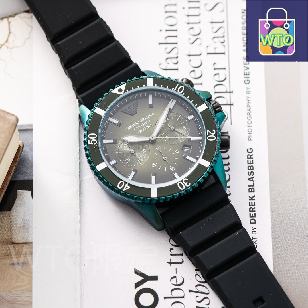 今日特価】Armani アルマーニ 六針デザインクロノグラフ ステンレス