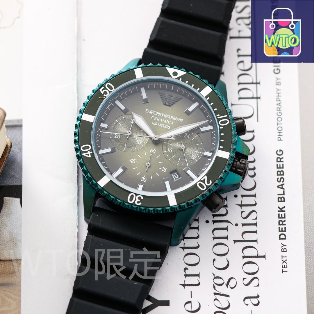 今日特価】Armani アルマーニ 六針デザインクロノグラフ ステンレス