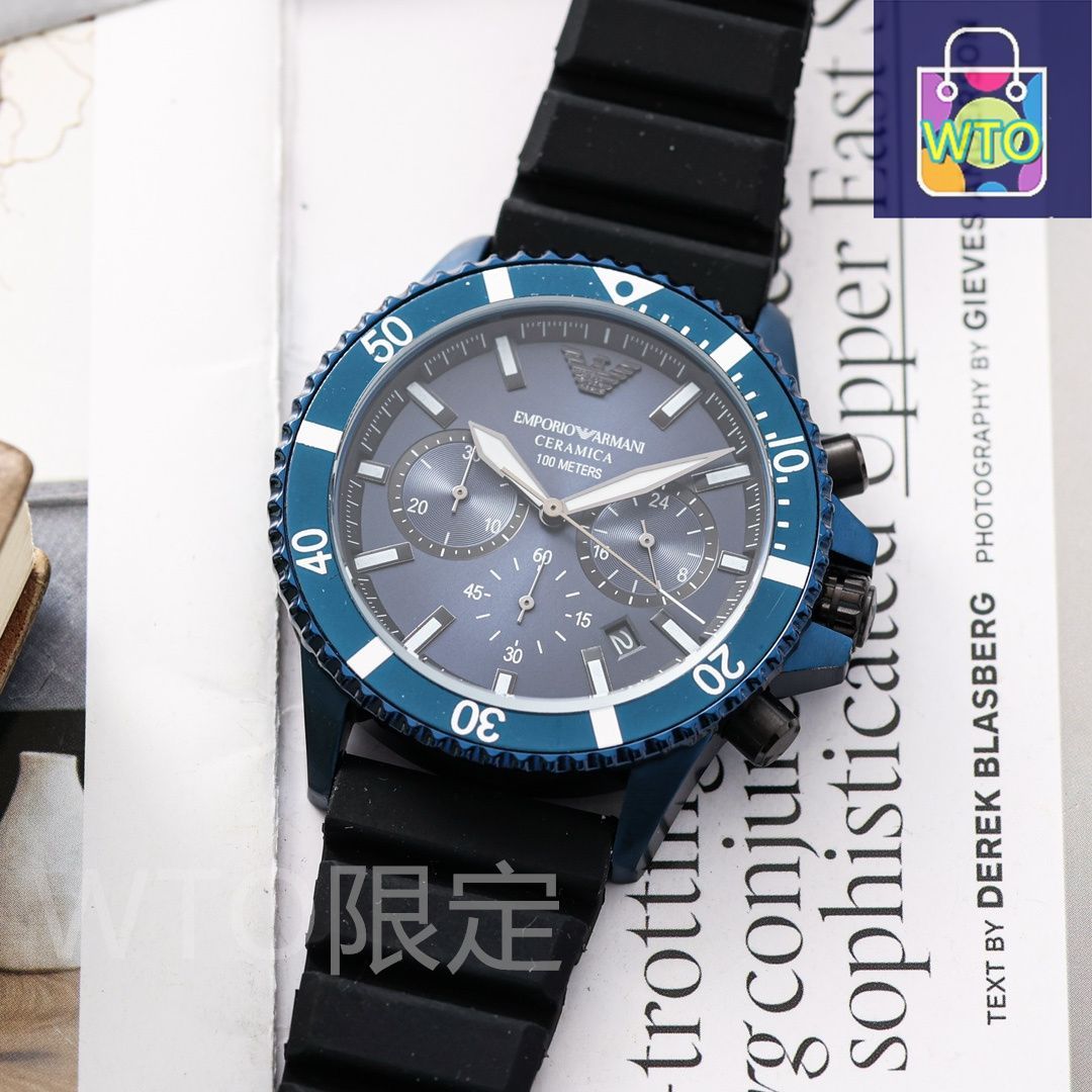 今日特価】Armani アルマーニ 六針デザインクロノグラフ ステンレス