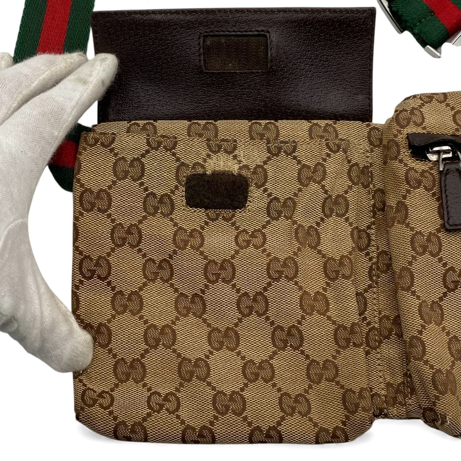 GUCCI ボディーバックGGキャンバス レザー シェリーライン 茶色 GUCCI （グッチ）ボディバッグ GG キャンバス レザー シェリーライン