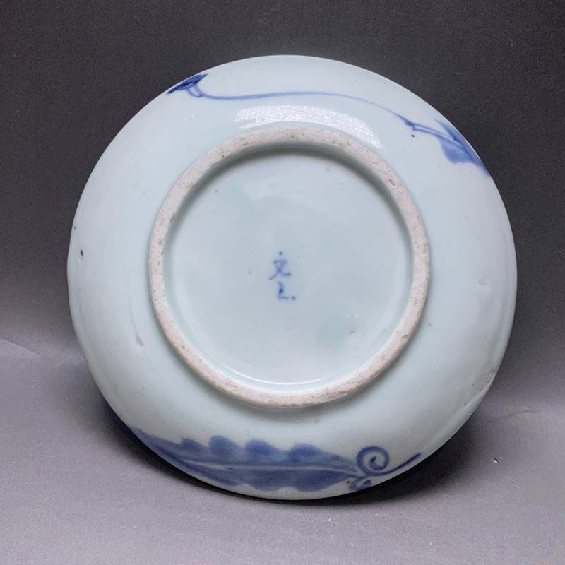 中国古陶磁明末清初順治年間福建省徳化窯青花漢詩花鳥文皿宋代の翁森