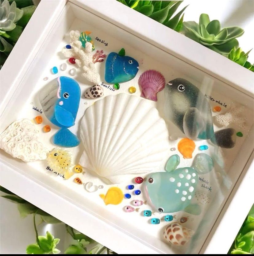 水族館の仲間達❣️シーグラスアート ガラスアート Xmasプレゼント 海