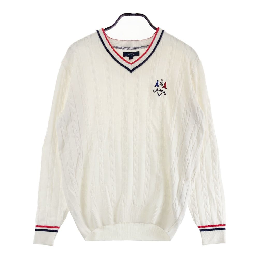 ☆特価☆【美品】キャロウェイ Vネックセーター レッド×白 総柄 ウール