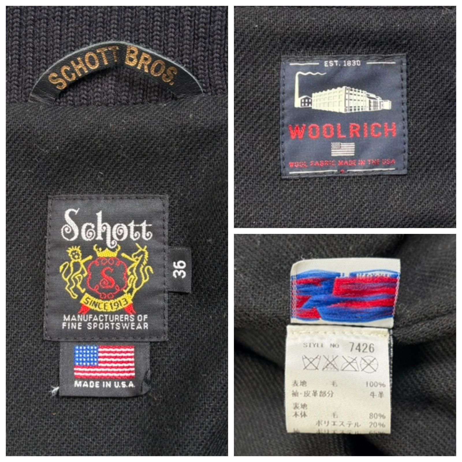 米国製】schott x wool rich コラボ スタジャン 赤 x 黒 チェック D