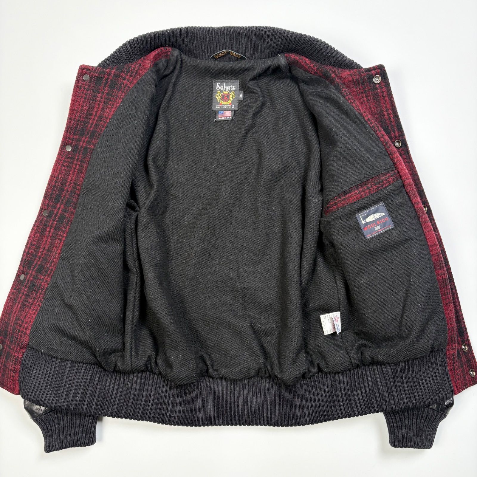 米国製】schott x wool rich コラボ スタジャン 赤 x 黒 チェック D
