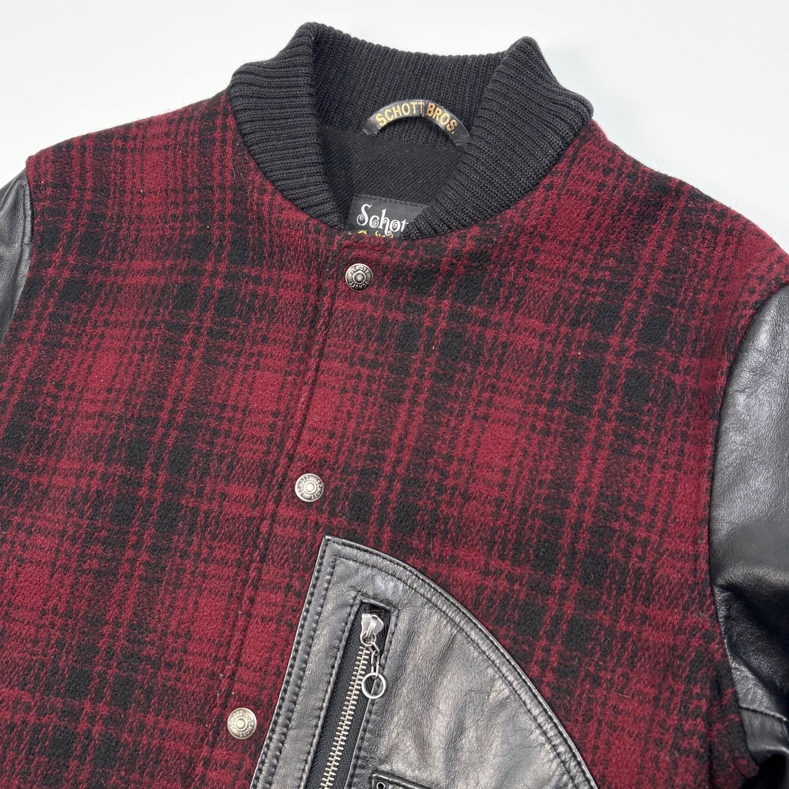 米国製】schott x wool rich コラボ スタジャン 赤 x 黒 チェック D