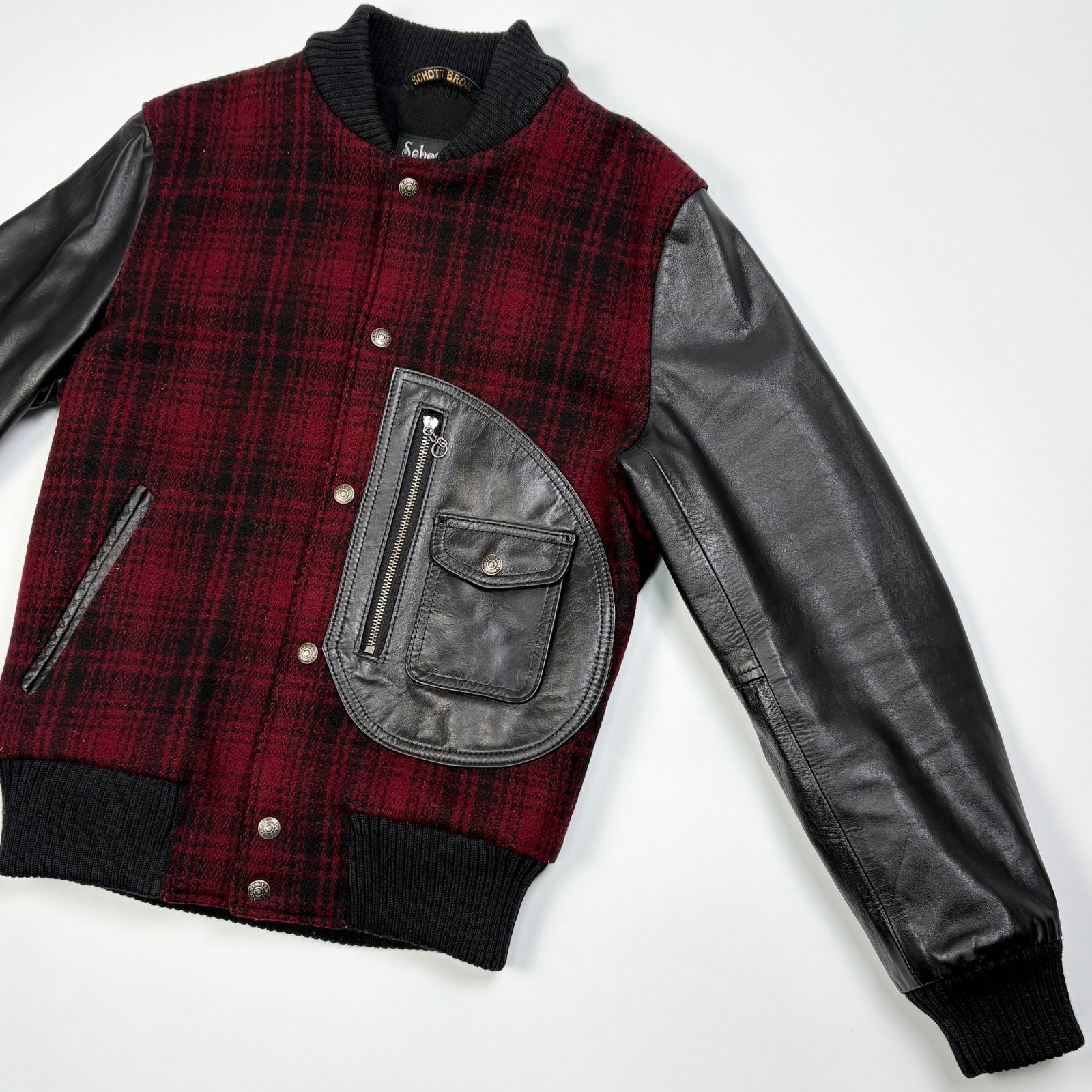 米国製】schott x wool rich コラボ スタジャン 赤 x 黒 チェック D